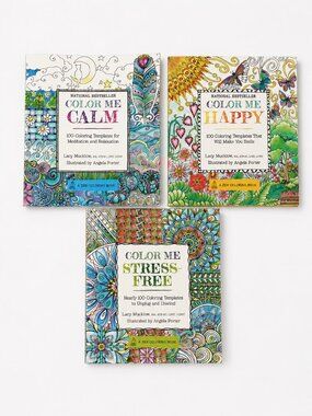 Color Me Calm, Happy & Stress-Free Adult Coloring Book Lot of 3 Lacy Mucklow